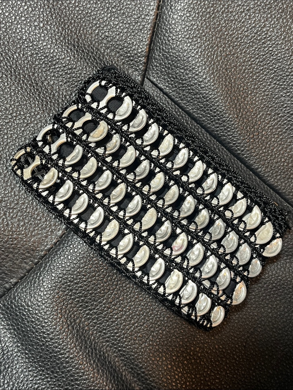 Upcycled Soda Pop Silver Tab Coin Pouch Black Crochet Zip Mini Wallet